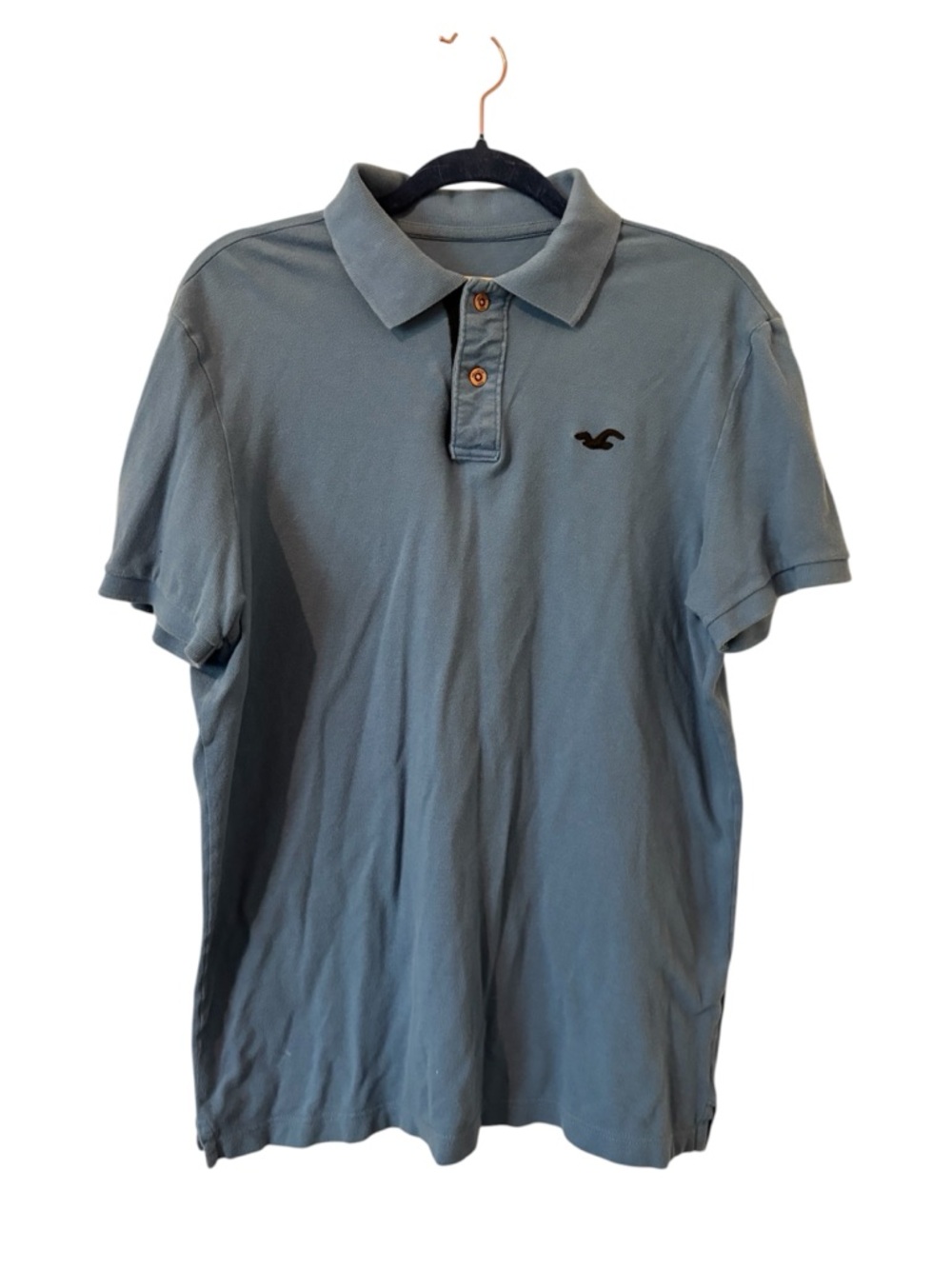 Hollister Men's Blue Polo with Embroidered Logo